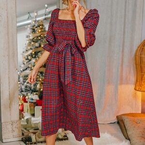 NWT Cupshe Belted Tartan Plaid Maxi Dress
